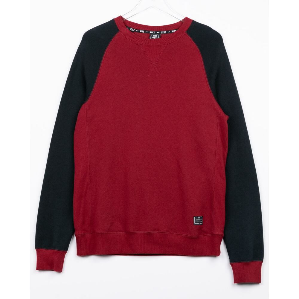 NIKE Premium Men's Sweatshirt Burgundy Red w Black Raglan Sleeves Size S